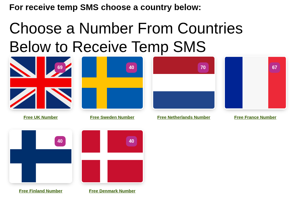 Choose a country and a free phone number to receive SMS online