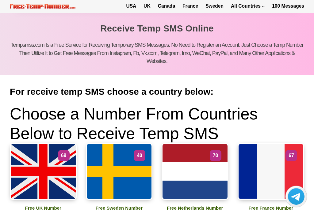Open Free-Temp-Number website to get a free temp phone number